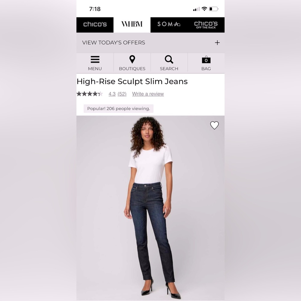 WHBM High-Rise Slim Sculpt dk blue distressed jean by White House Black Market